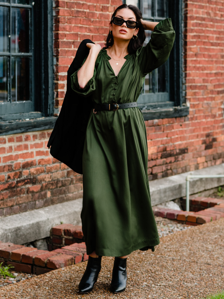 Linda Satin Maxi Dress in Forest Green - Laluxe Femme