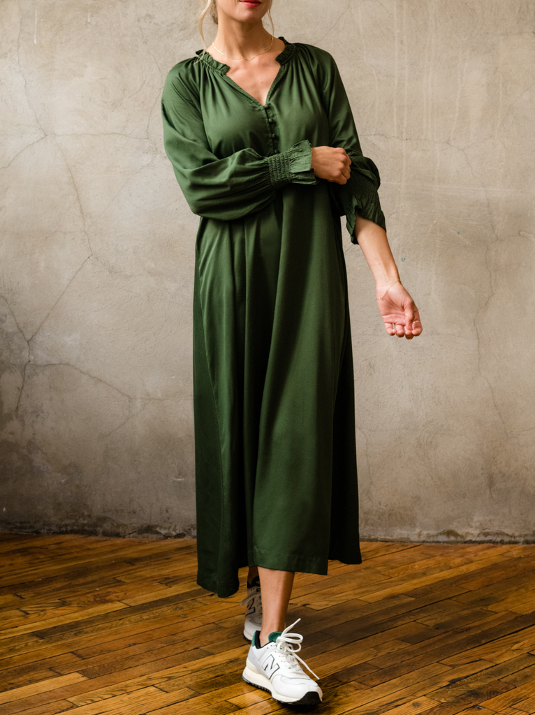 Linda Satin Maxi Dress in Forest Green - Laluxe Femme