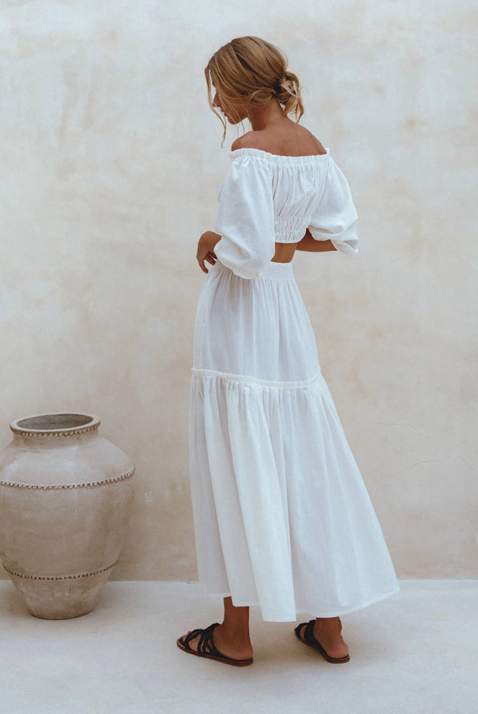 Annabelle Boho Linen Maxi Skirt in White - Laluxe Femme