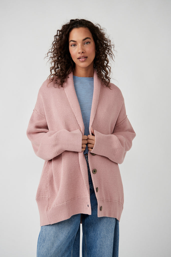 Free People Chamomile Cardi in Washed Rose Sugar - Laluxe Femme