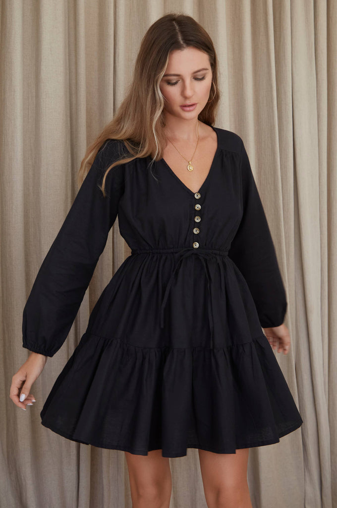 Positano Linen Mini Dress in Black | Plus Size Sustainable Fashion
