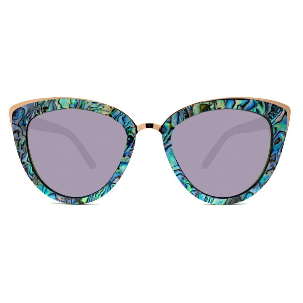 Bombshell Violet Lenses Abalone Wood Sunglasses - Laluxe Femme