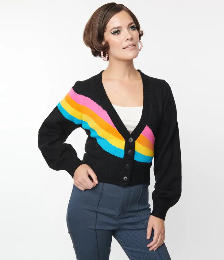 Black & Rainbow Stripe Pride Cardigan - Laluxe Femme