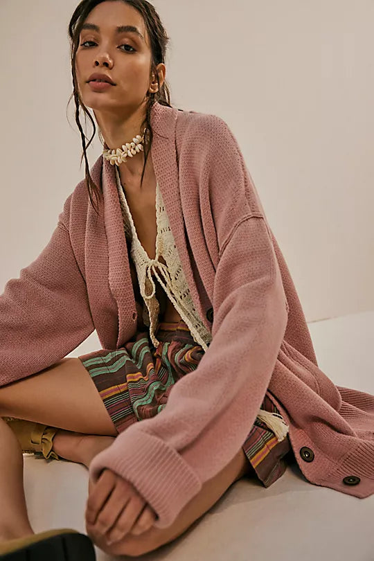Free People Chamomile Cardi in Washed Rose Sugar - Laluxe Femme