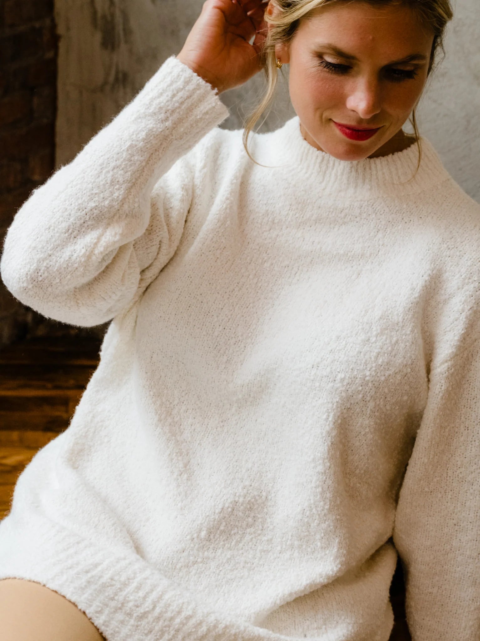Alexis Boucle Sweater in Almond - Laluxe Femme