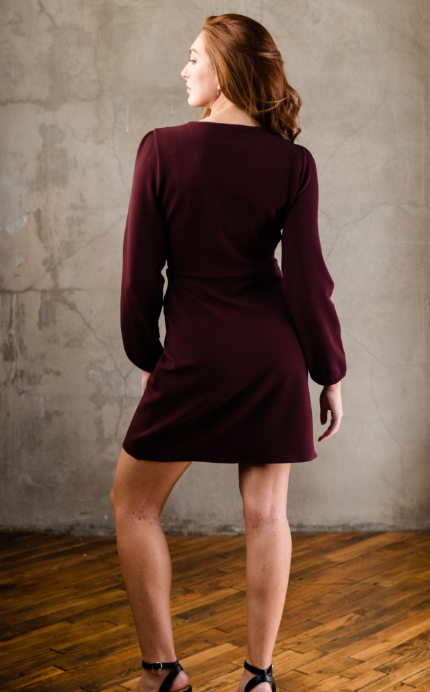 Lacy Crepe Dress in Berry - Laluxe Femme