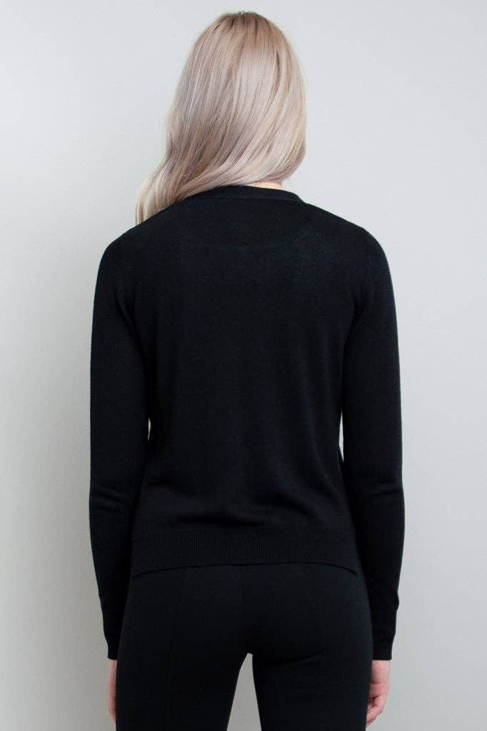 Jessica Cardigan Sweater Black Bamboo Cotton - Laluxe Femme