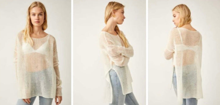 Free People Wednesday Cashmere Pullover in Whey - Laluxe Femme