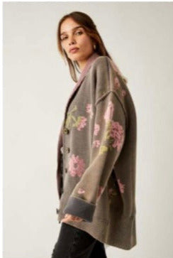 Free People Chamomile Pattern Cardigan in Pink & Grey - Laluxe Femme