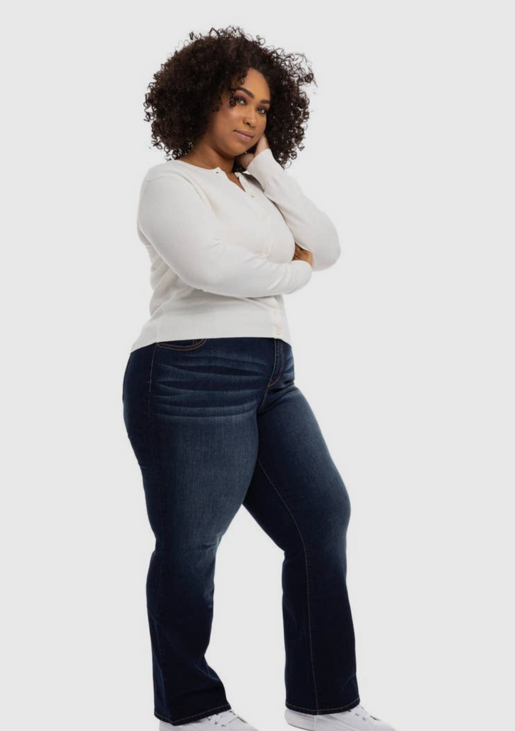 Plus size sustainable denim in bootcut