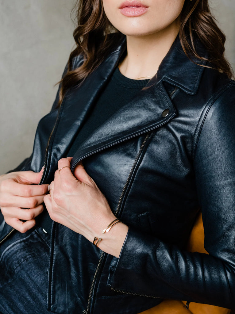 Maha Leather Jacket in Black - Laluxe Femme