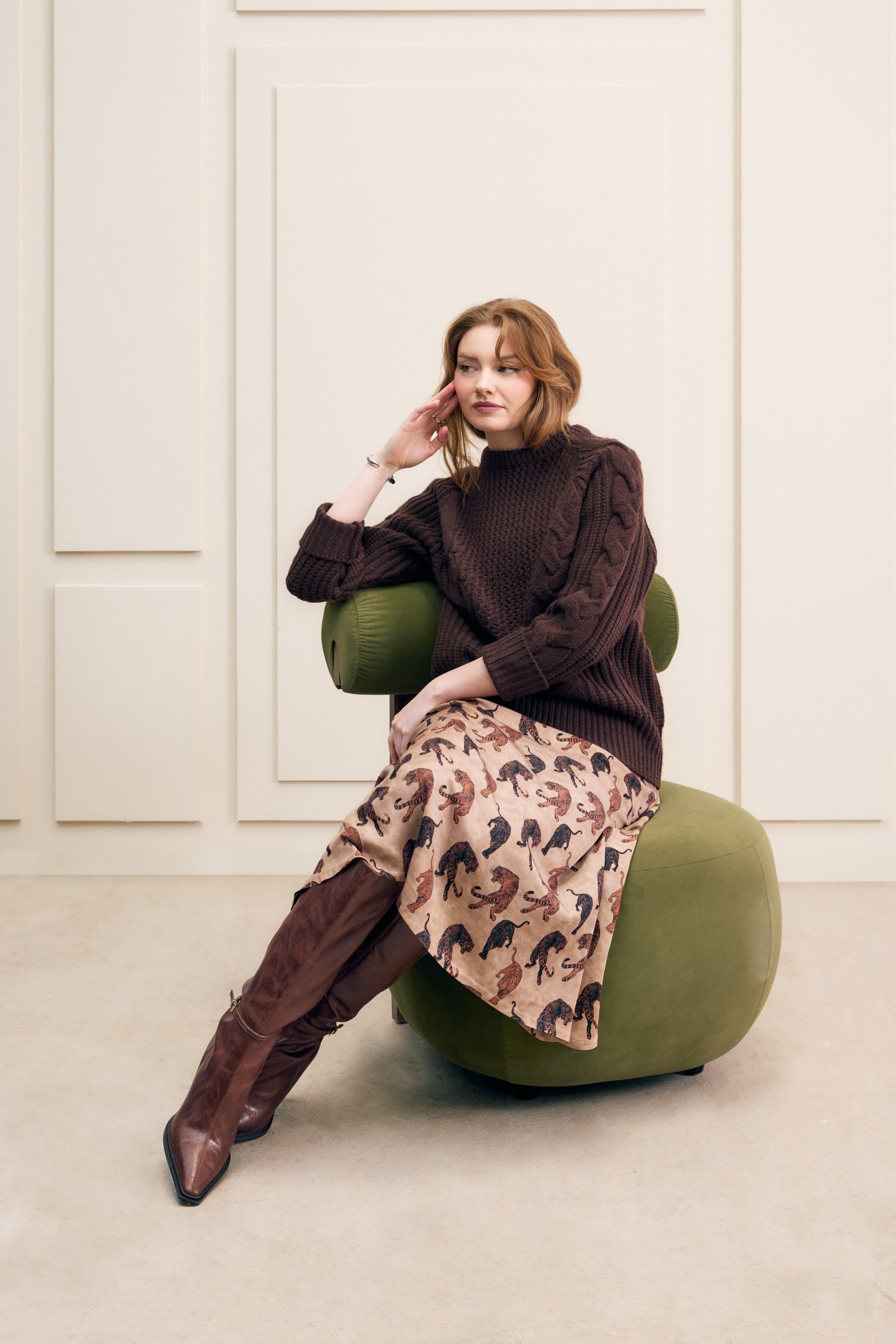 ニット/セーター louren big silhouette knit pullover Chocolate Brown Long Cable Knit Sweater | Plus Size Canadian
