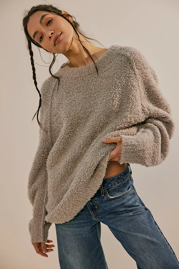 Free People Teddy Sweater Tunic in Silver Clouds - Laluxe Femme