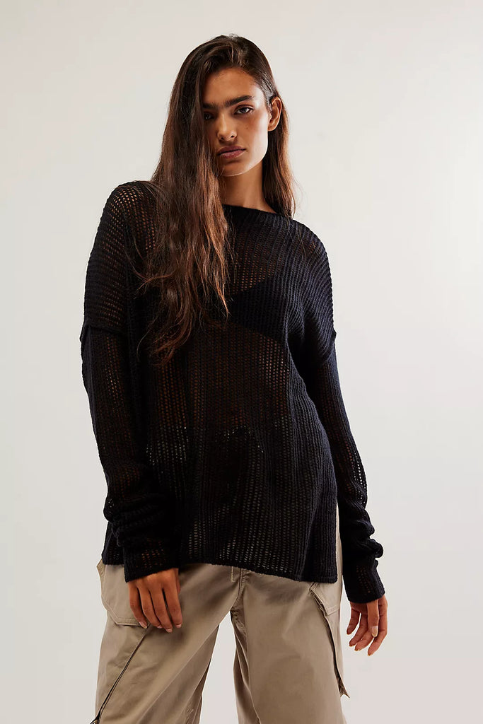 Free People Wednesday Cashmere Pullover in Black - Laluxe Femme