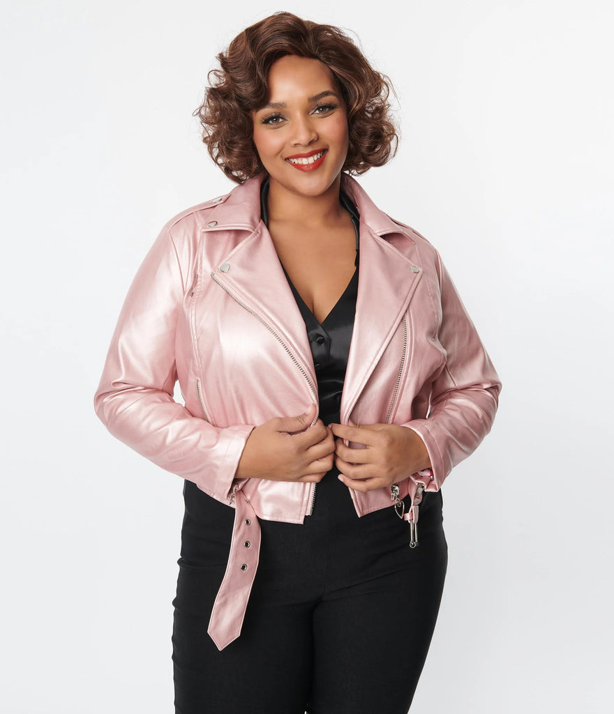 Pink Shimmer Vegan Leather Jacket - Laluxe Femme