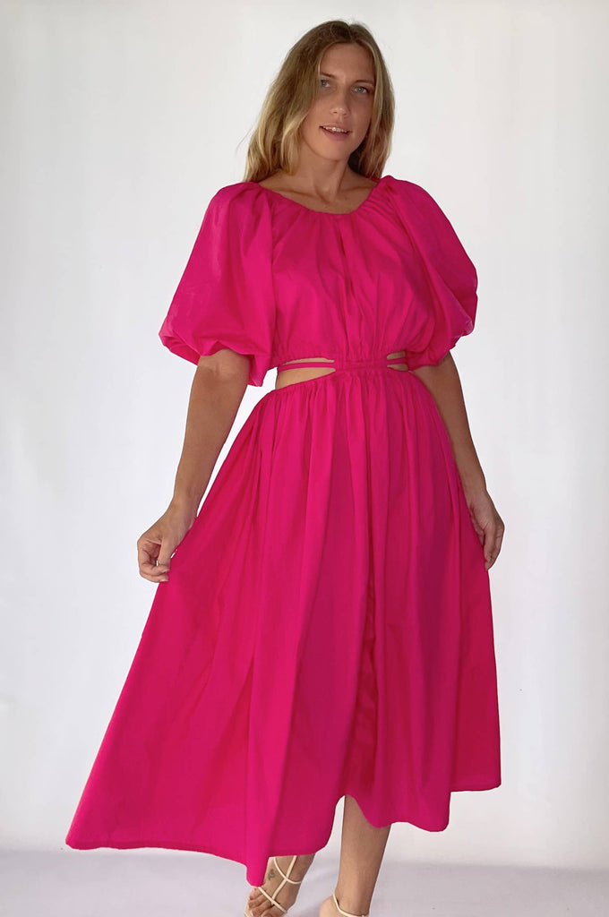 Eva Cutout Midi Dress in Fuchsia - Laluxe Femme