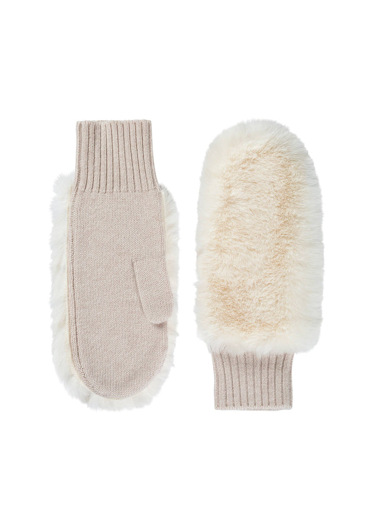 Faux Fur Cashmere Mitten in Ivory - Laluxe Femme