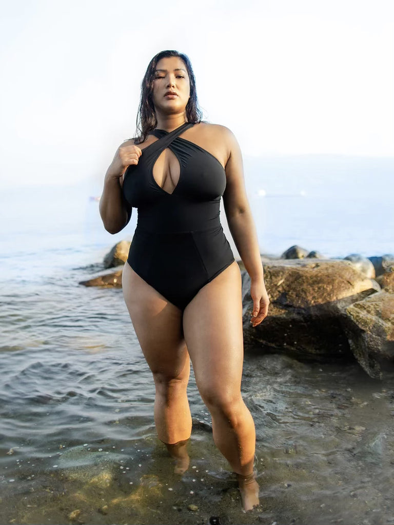 Ellanora One Piece Plus Size Swimsuit in Black - Laluxe Femme