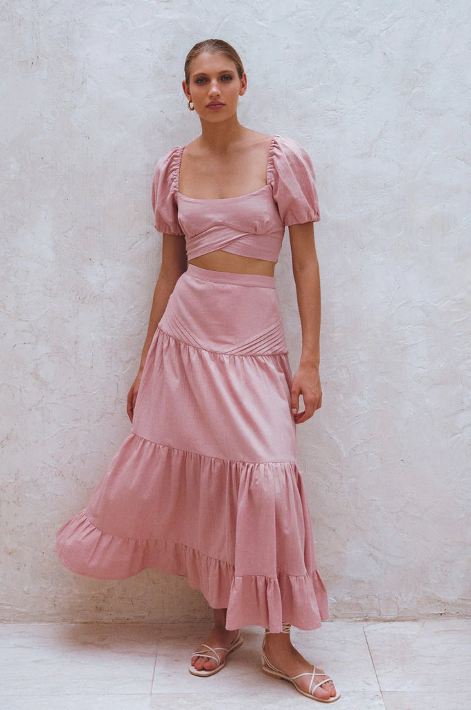Kiana Linen Crop Top in Rose - Laluxe Femme
