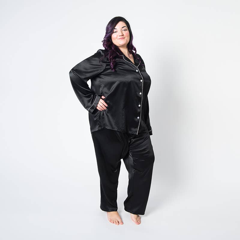 Plus Size Silk Pajamas Black - Main Image