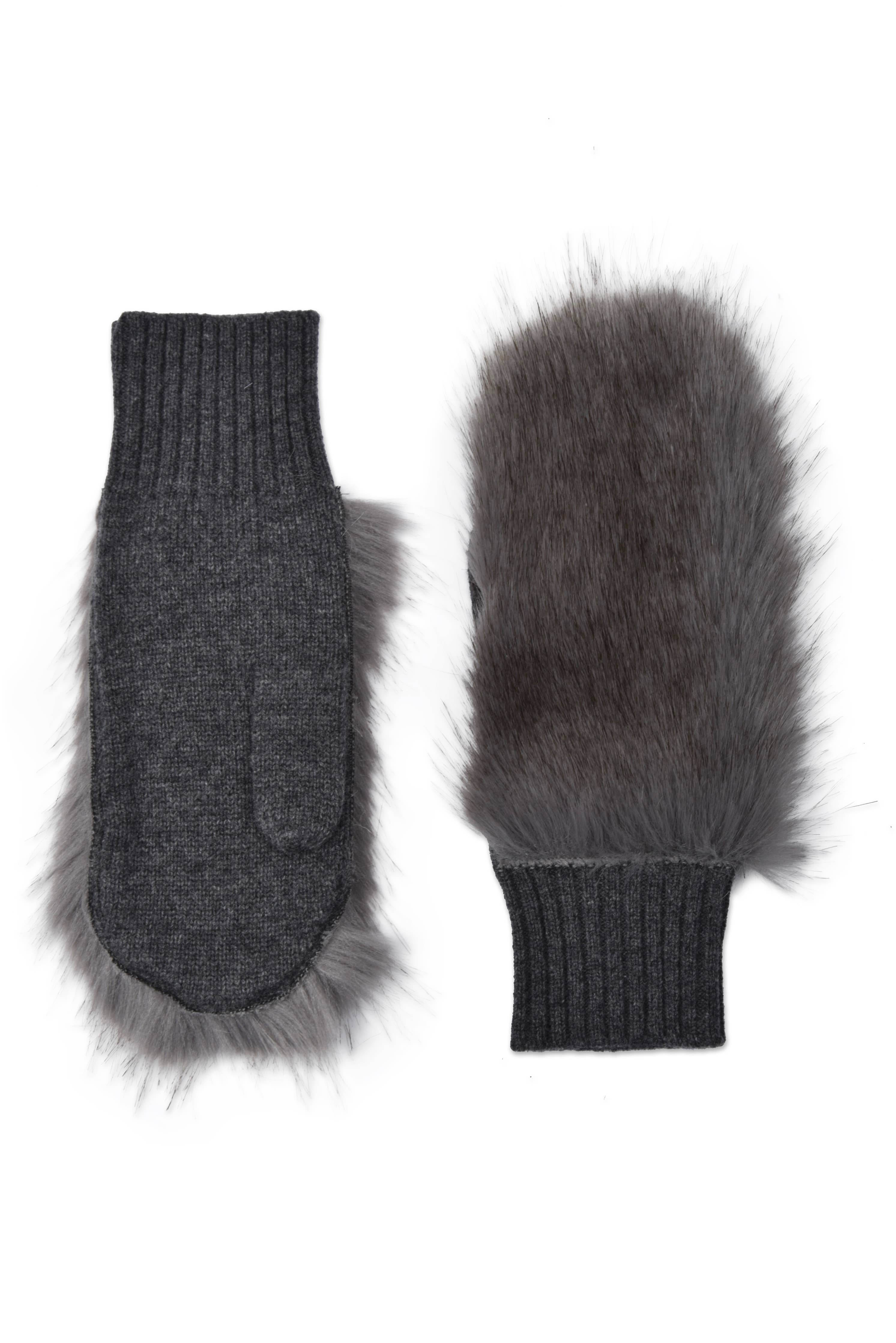 Faux Fur Cashmere Mitten in Gray - Laluxe Femme