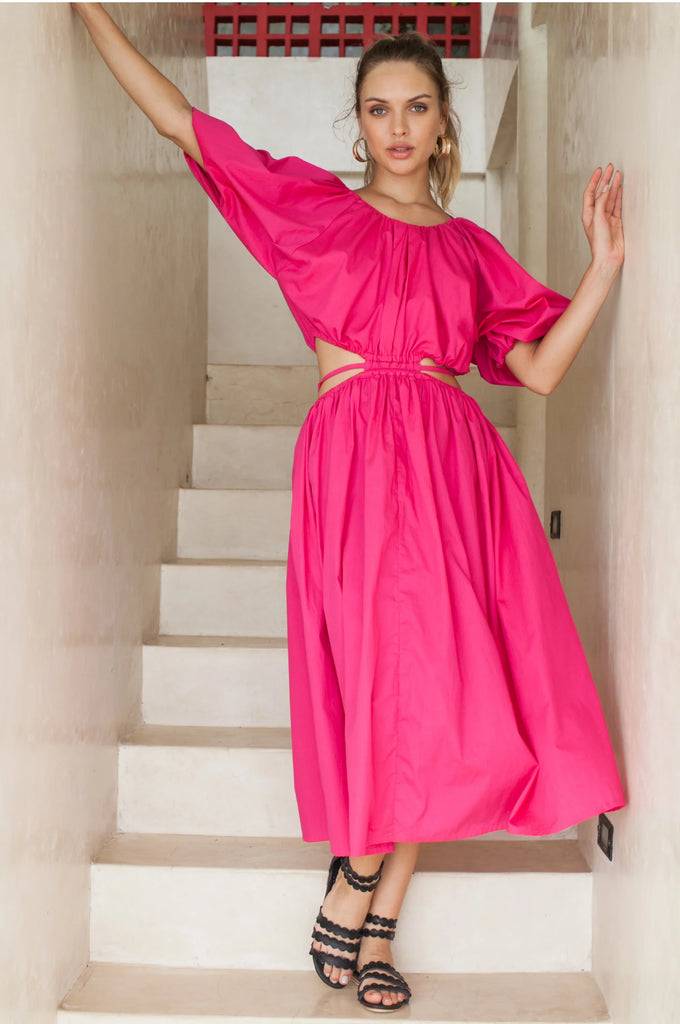Eva Cutout Midi Dress in Fuchsia - Laluxe Femme
