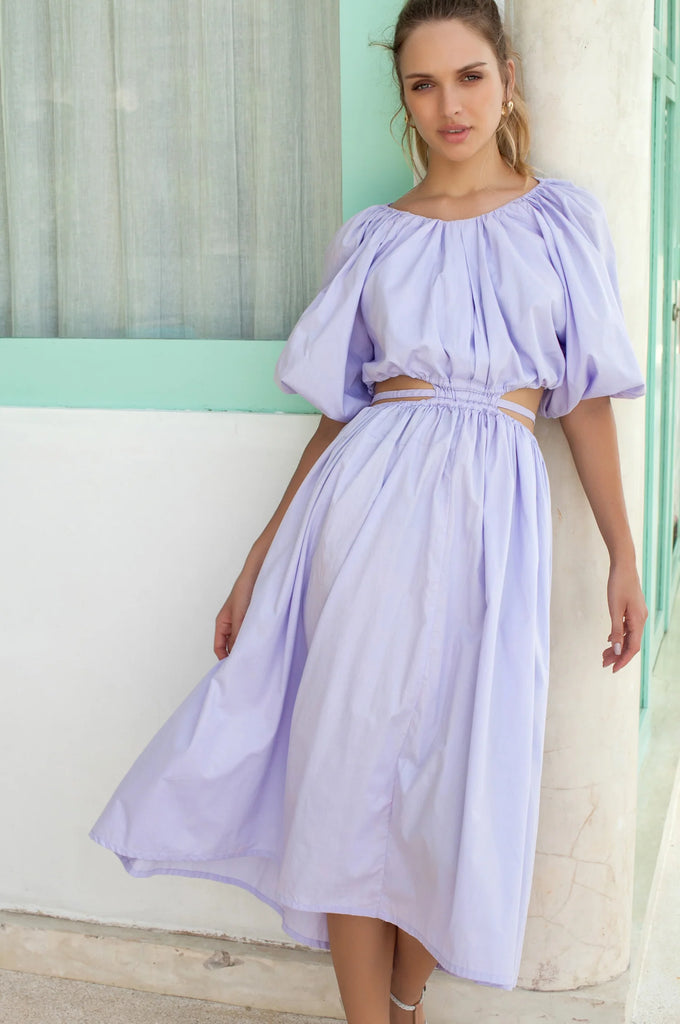 Eva Cutout Midi Dress in Lilac - Laluxe Femme