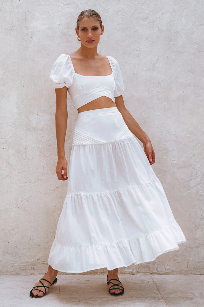 Kiana Linen Crop Top in White - Laluxe Femme